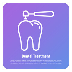 Dental treatment thin line icon. Drilling of caries for filling. Dentistry. Vector illustration.