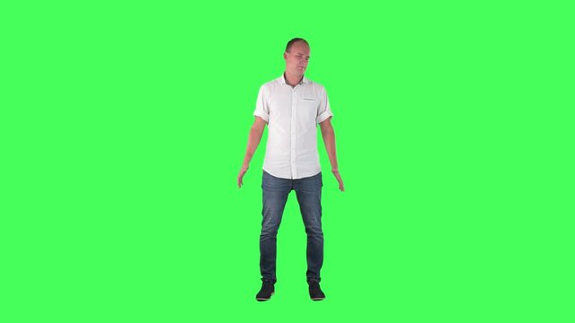 Disappointed young business man with facepalm gesture. Full body on green screen chroma key background.