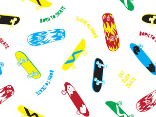 Fototapety  Skateboard Illustrations Allover Pattern for Apparel and Other Uses