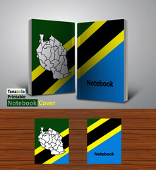Tanzania Notebook Design Mockup - 3D Book Template - National Country Map and Flag - Ready to Print Magazine Cover - Vector