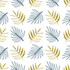 Autumn fall vector seamless pattern. Abstract leaves. Green, blue colors. Isolated design elements. Seasonal background for wallpaper, wrapping paper, textile, scrapbooking. Flat cartoon design.