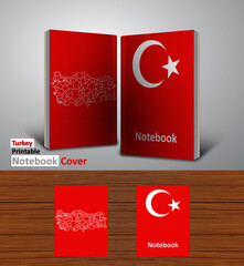 Turkey Notebook Design Mockup - 3D Book Template - National Country Map and Flag - Ready to Print Magazine Cover - Vector