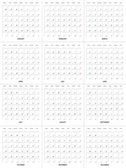 Calendar grid template 2021 on white background