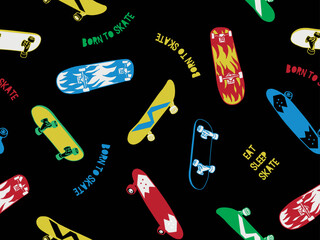 Skateboard Illustrations Allover Pattern for Apparel and Other Uses