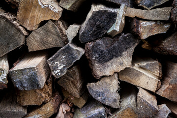 Closeup of a stack of chopped firewood