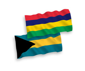 Flags of Commonwealth of The Bahamas and Republic of Mauritius on a white background