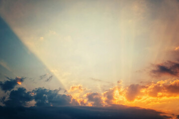 Fototapeta na wymiar Beautiful golden sunset on blue sky