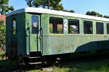 Old rusty railroad carriage at the station