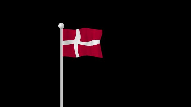 Danish Flag waving in the wind changing to transparent white flag.Alpha Channel graphic of Denmark.
