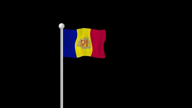 Andorran Flag waving in the wind changing to transparent white flag.Alpha Channel graphic of Andorra.