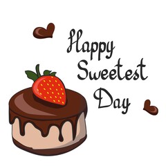 stock vector happy sweetest day hand drawn strawberry and chocolate cake isolated on white background
