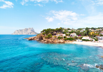 Turquoise bay of Mediterranean Sea of Benissa spanish resort town. Province of Alicante, Costa...