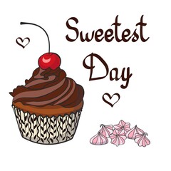 stock vector hand drawn cartoon cherry chocolate cupcake and meringue illustration