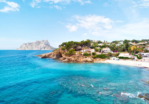 Turquoise bay of Mediterranean Sea of Benissa spanish resort town. Province of Alicante, Costa Blanca, Spain