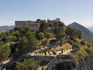 Fototapeta na wymiar Aerial image Xativa ancient spanish castle. Valencian Community, Spain