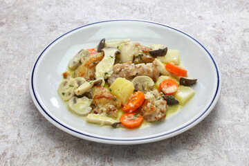 creamy chicken and mushroom fricassee, french home cooking