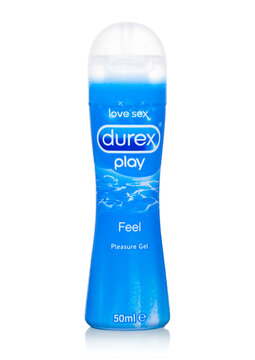 LONDON,UK - SEPTEMBER 24, 2017: DUREX Play Pleasure Gel In Plastic Container On White