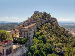 Aerial image Xativa ancient spanish castle. Valencian Community, Spain