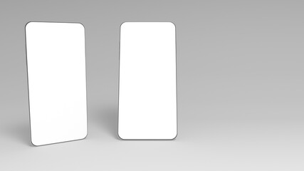 Two 3D Smartphones with Blank White Screens 