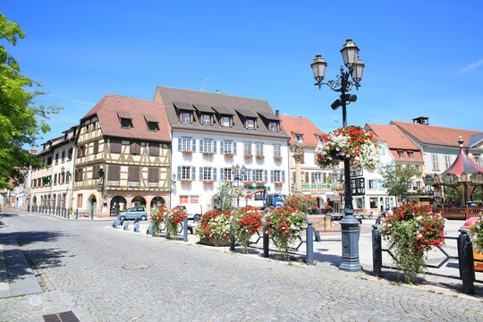 Historic downtown in Molsheim, Alsace, France