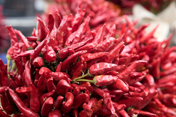 Hot chili pepper - ljuta paprika - on the stall of street market in Serbia