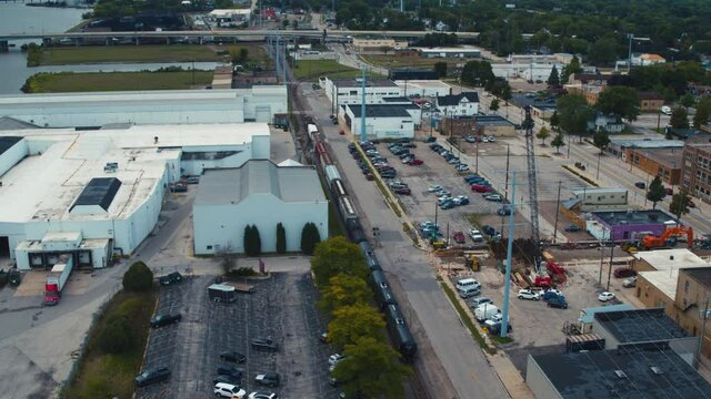 Aerial footage of Downtown Green Bay, Wisconsin