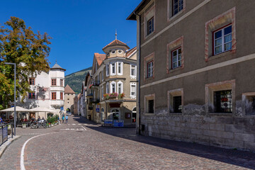 One of the main streets in the historic center of Glurns, leading up to the north gate, South Tyrol, Italy