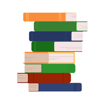  A stack of books on a white background. Various books. Vertically stacked books