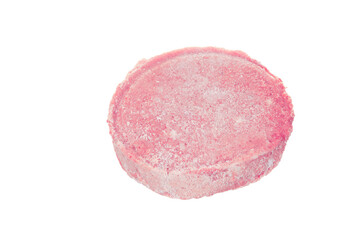 Raw frozen chicken schnitzel isolated on white background.