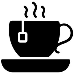 
Sizzling tea with saucer in modern flat style 
