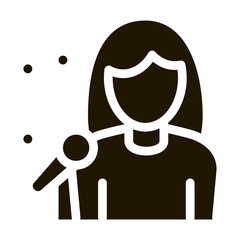 Female Singer With Microphone Sing Recital glyph icon . Microphone And Dynamic, Concert And Theater, Opera And Karaoke Pictogram. Black And White Contour Illustration