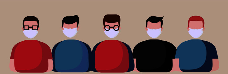 illustrations of the men wearing health masks on their faces