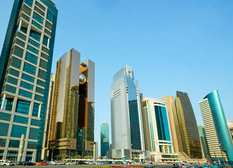 Fototapeta na wymiar Row of skyscrapers along the Doha Conference centre in the Diplomatic district of Doha