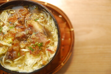 Soto Bathok is one of Yogyakarta traditional food that served in coconut shell. The composition of soto bathok is made from sliced beef and vegetables poured with beef broth