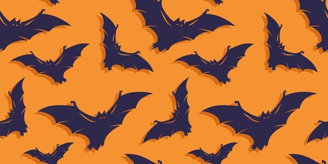 Colored seamless pattern with scary horrible bats for halloween holiday design. October party banner, poster or postcard