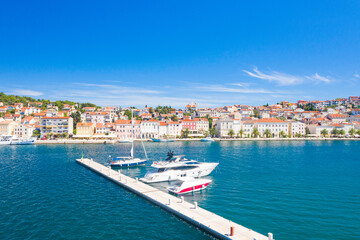 Aerial view of waterfront and marina in town of Mali Losinj on the island of Losinj, Croatia, Adriatic coastline