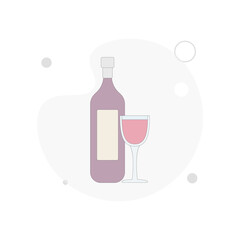 wine bottle with glass vector flat illustration on white background