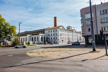 Łódź miasto biała fabryka komin przemysł ulica © Dariusz