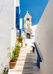 Porta Square of Nikia Village view in Nisyros Island. Nisyros Island popular tourist destination in Aegean Sea.