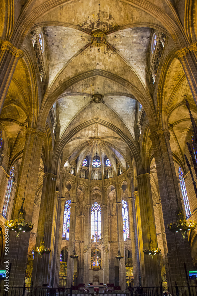 Canvas Prints BARCELONA, SPAIN - Aug 01, 2018: View of the interior of the gothic Cathedral of the Holy Cross and Saint Eulalia