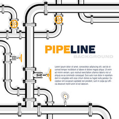 Gas pipeline vector background in flat style. Pipes with taps and gauges.