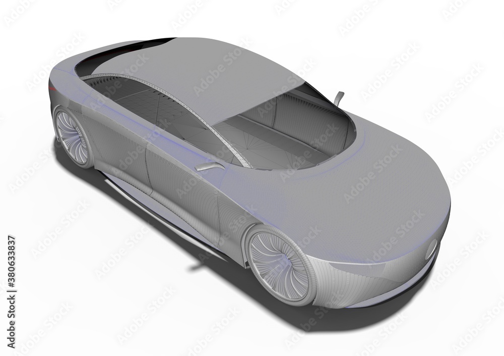 Poster 3d render image representing an x-ray of a car