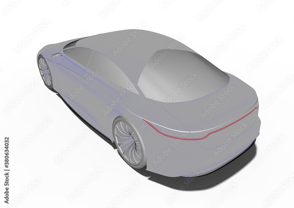 Poster 3d render image representing an x-ray of a car