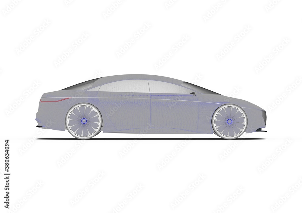 Poster 3d render image representing an x-ray of a car