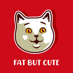 Smiling Cat Face, Fat But Cute Vector Illustration - Vector