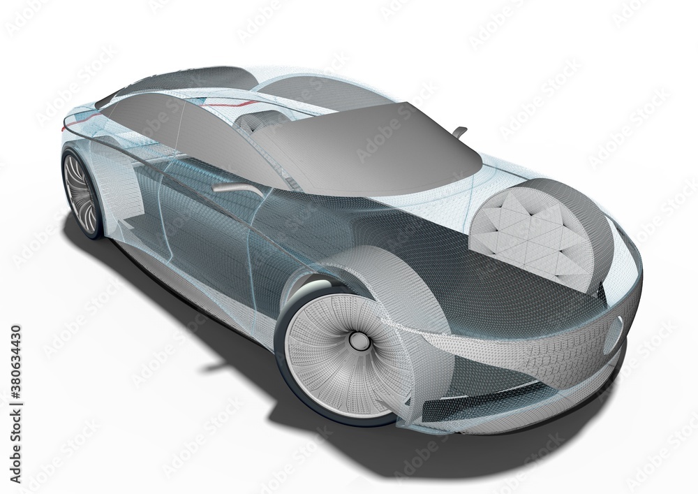 Poster 3d render image representing an x-ray of a car