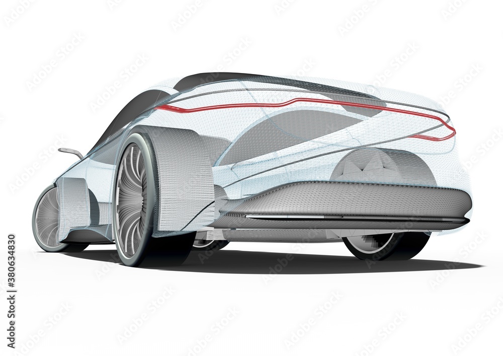 Poster 3d render image representing an x-ray of a car