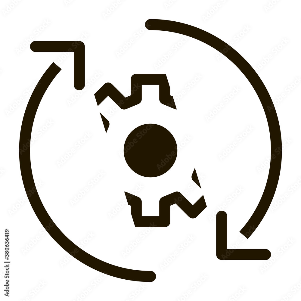Poster gear and arrows around agile element glyph icon . agile magnifier and document, sandglass and packag