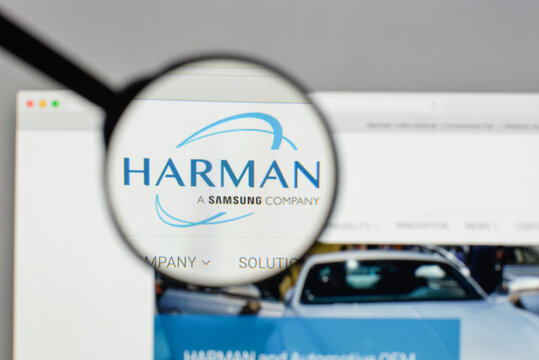 Milan, Italy - August 10, 2017: Harman International Industries logo on the website homepage.