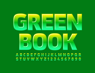 Vector education concept Green Book. Creative modern Font. Glossy Alphabet Letters and Numbers set